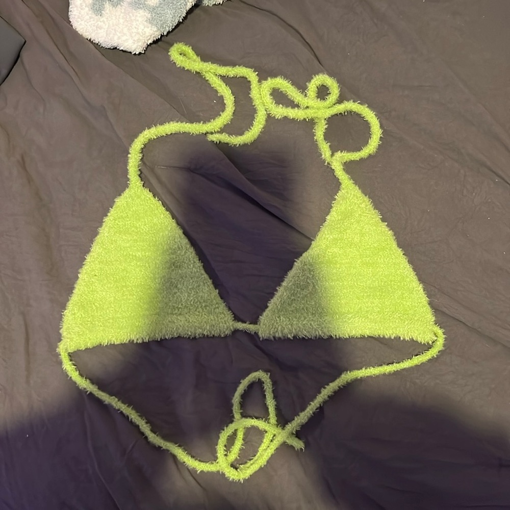 green fluffy bikini top